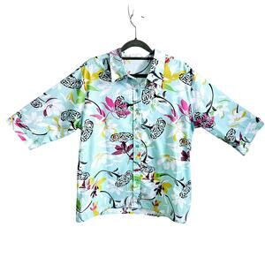 Vintage American Sweetheart Size L Button Down Shirt Colorful Leaf Floral Spring